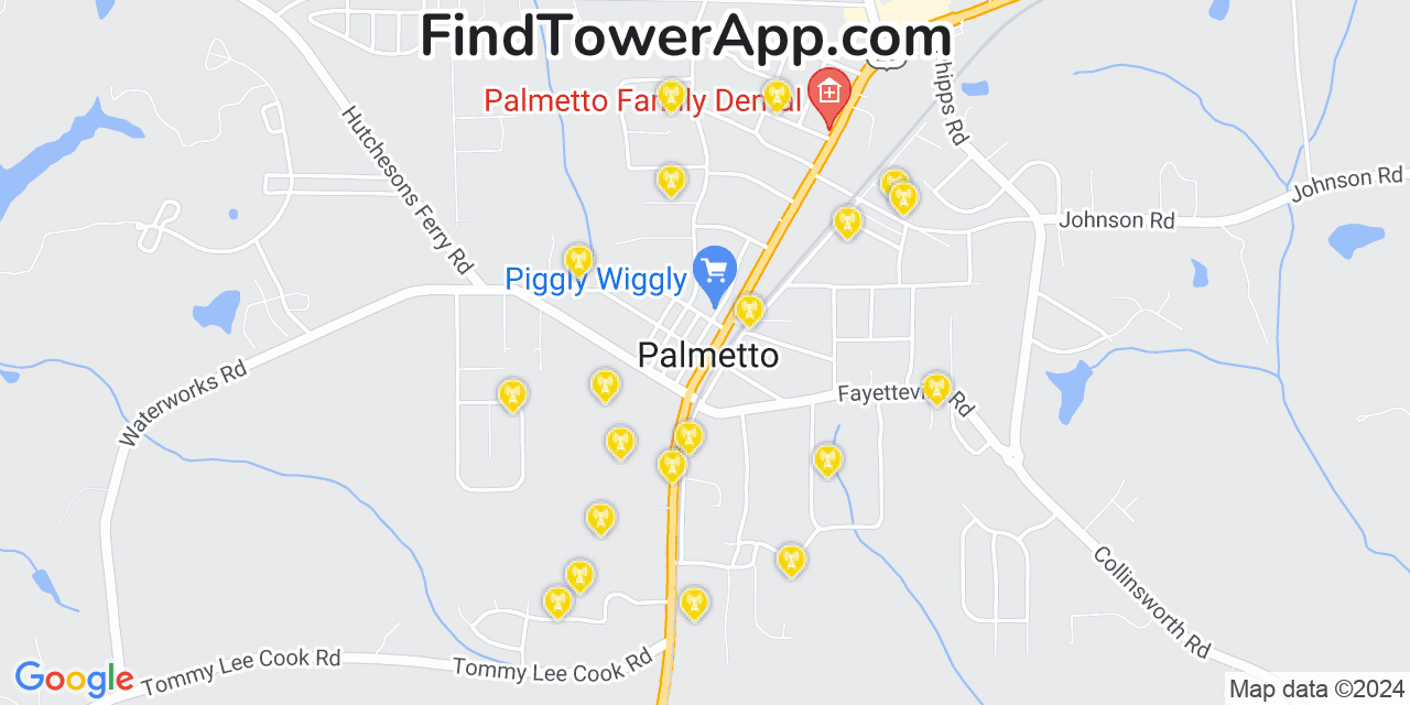 AT&T 4G/5G cell tower coverage map Palmetto, Georgia