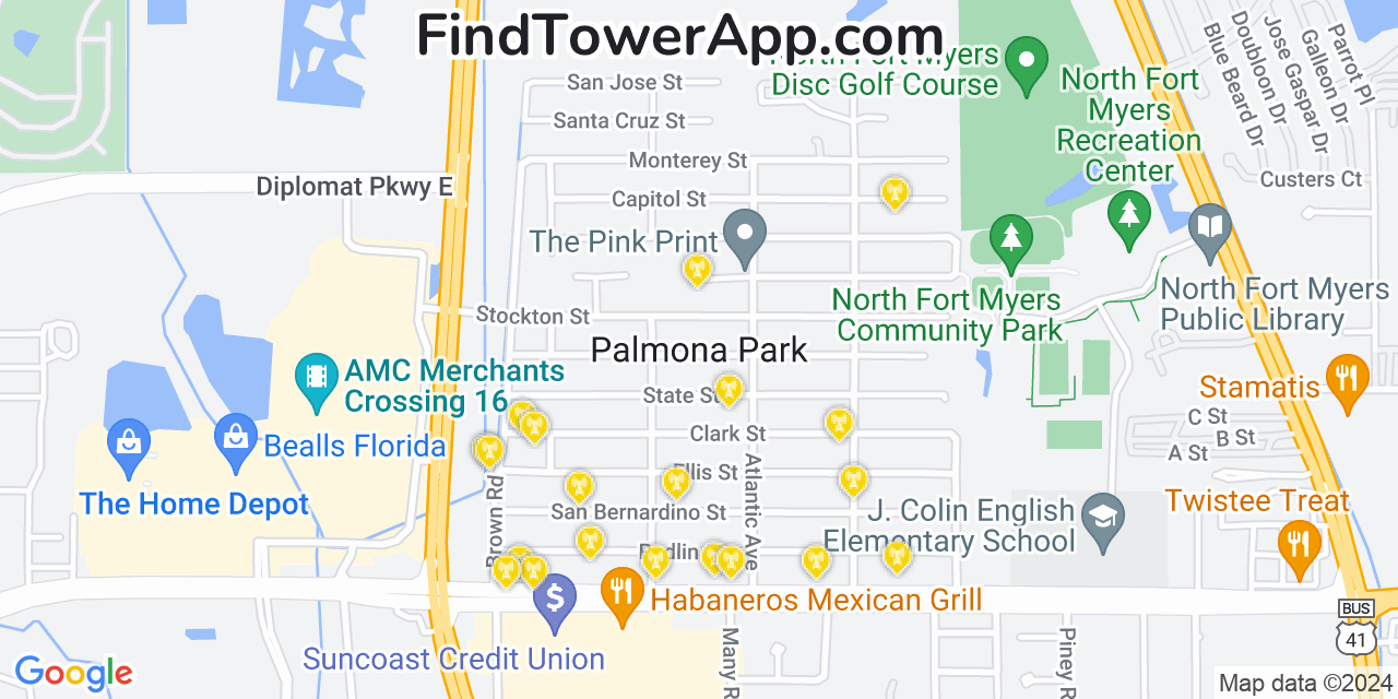 Verizon 4G/5G cell tower coverage map Palmona Park, Florida