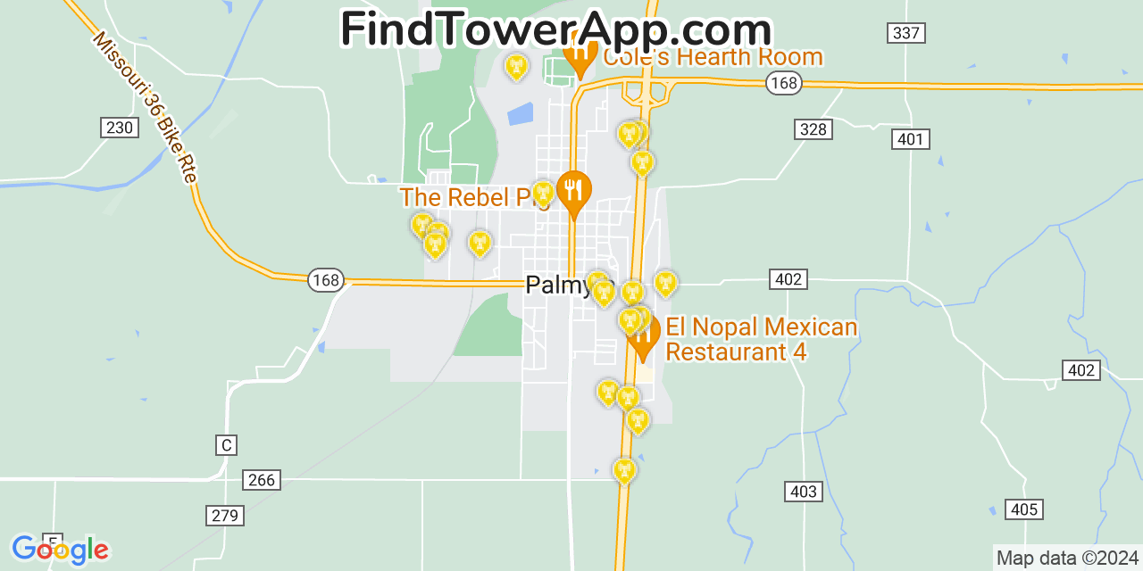 AT&T 4G/5G cell tower coverage map Palmyra, Missouri