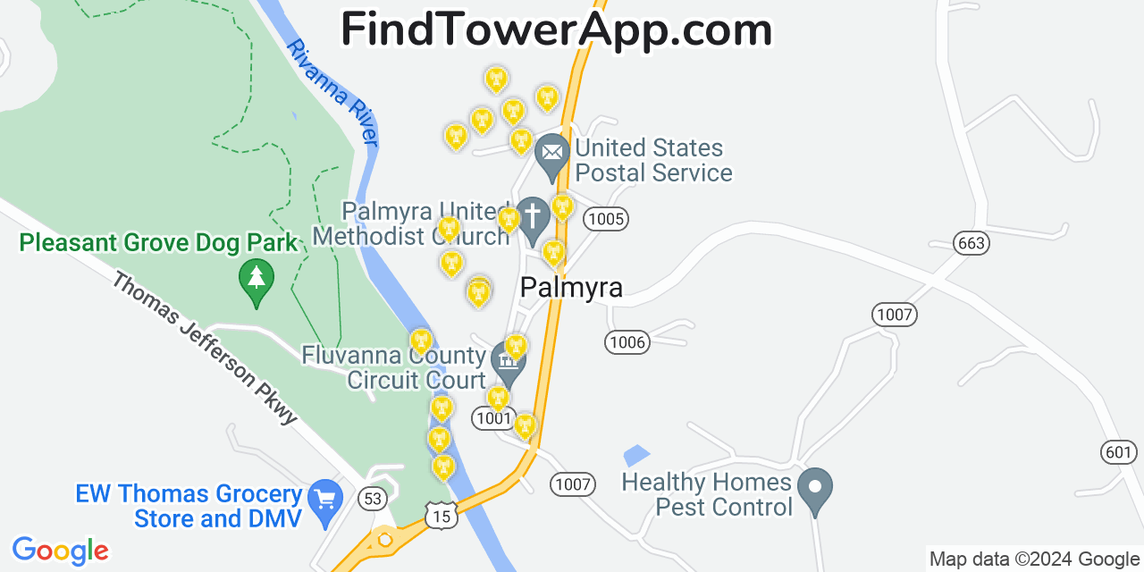 Verizon 4G/5G cell tower coverage map Palmyra, Virginia