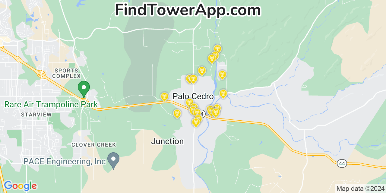 AT&T 4G/5G cell tower coverage map Palo Cedro, California