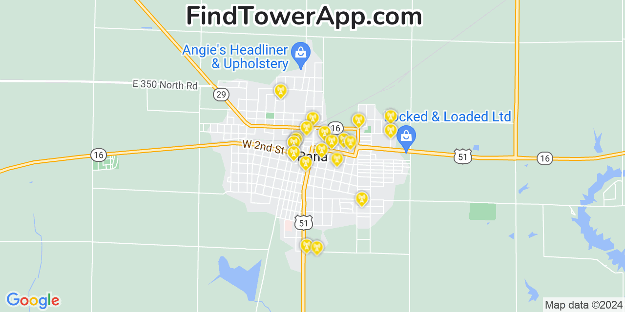 AT&T 4G/5G cell tower coverage map Pana, Illinois