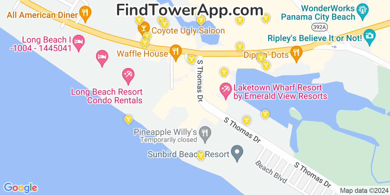 T-Mobile 4G/5G cell tower coverage map Panama City Beach, Florida