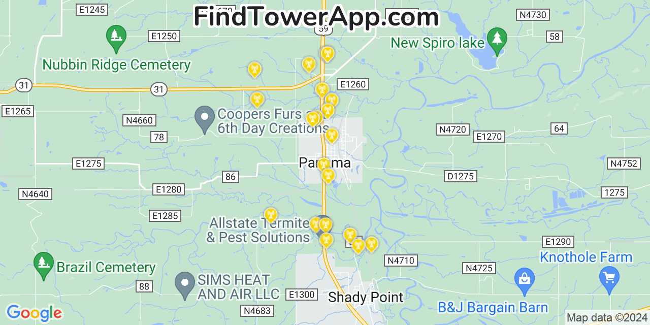 AT&T 4G/5G cell tower coverage map Panama, Oklahoma
