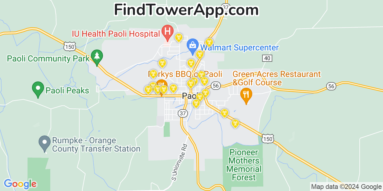 AT&T 4G/5G cell tower coverage map Paoli, Indiana