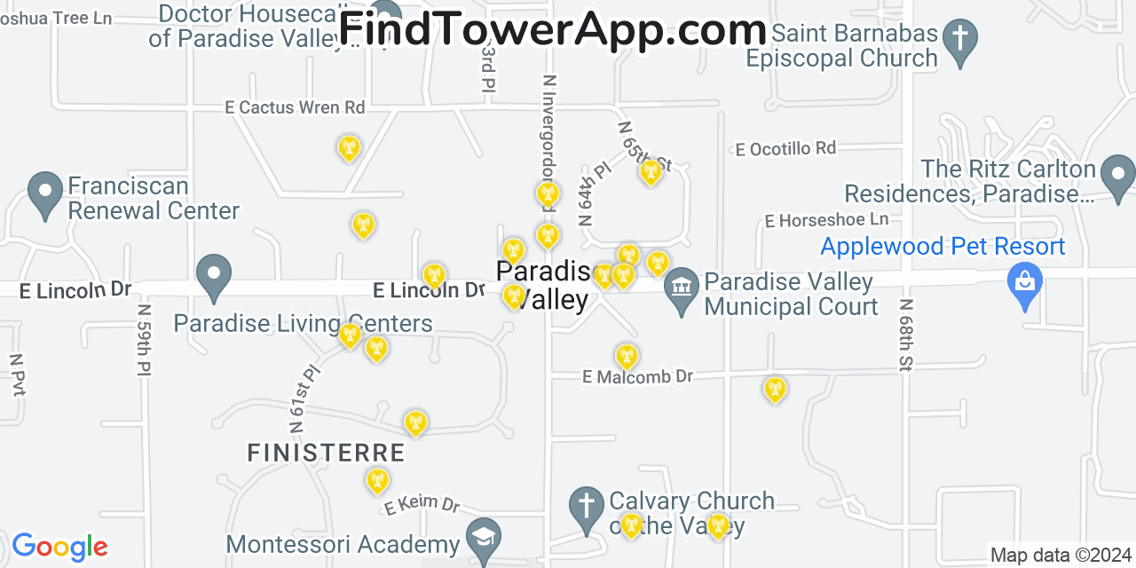 AT&T 4G/5G cell tower coverage map Paradise Valley, Arizona