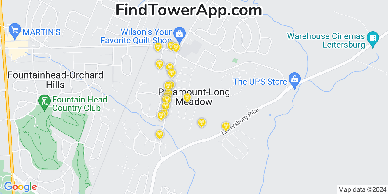 Verizon 4G/5G cell tower coverage map Paramount Long Meadow, Maryland