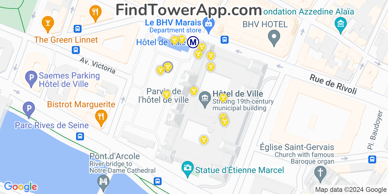 Paris (France) 4G/5G cell tower coverage map