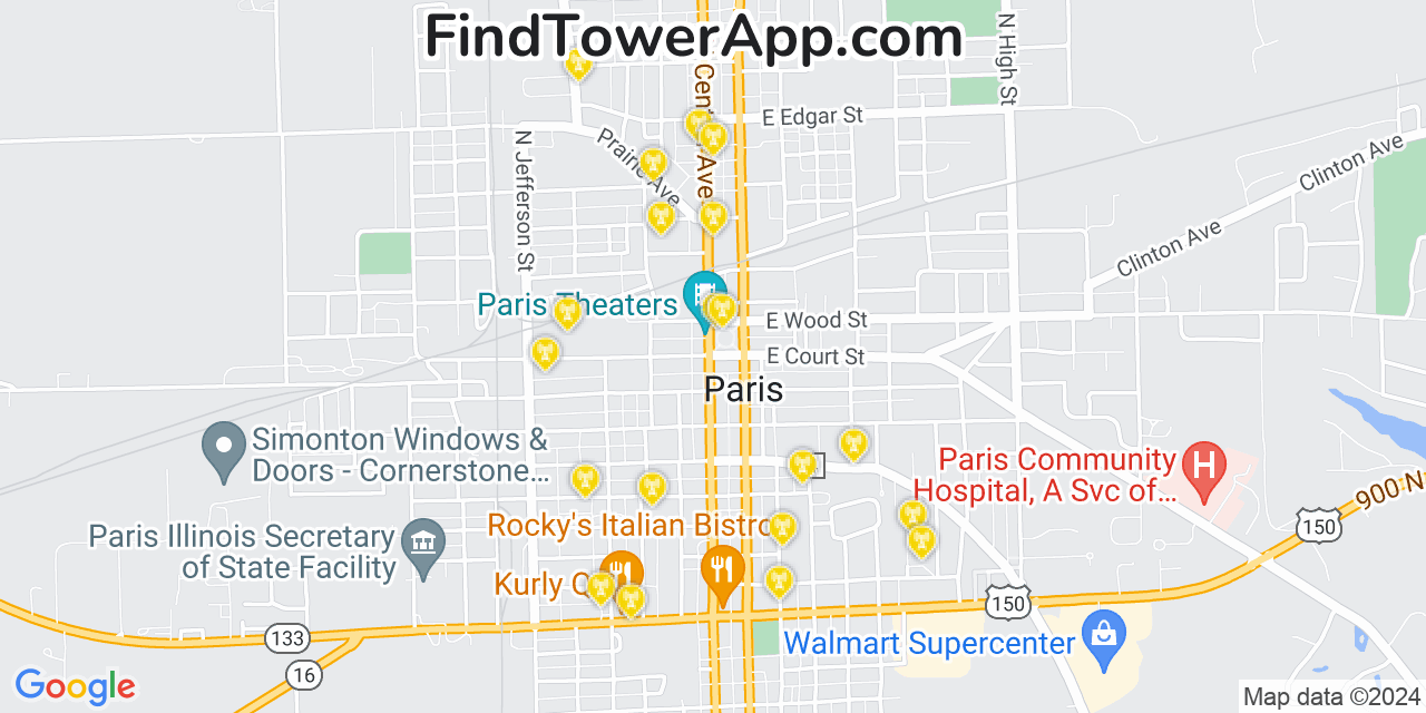 AT&T 4G/5G cell tower coverage map Paris, Illinois