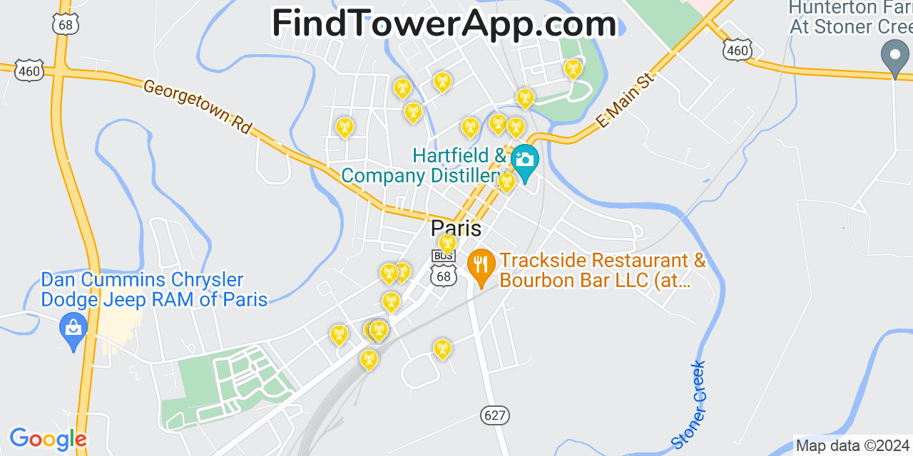 AT&T 4G/5G cell tower coverage map Paris, Kentucky