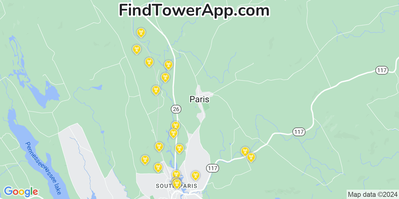 AT&T 4G/5G cell tower coverage map Paris, Maine