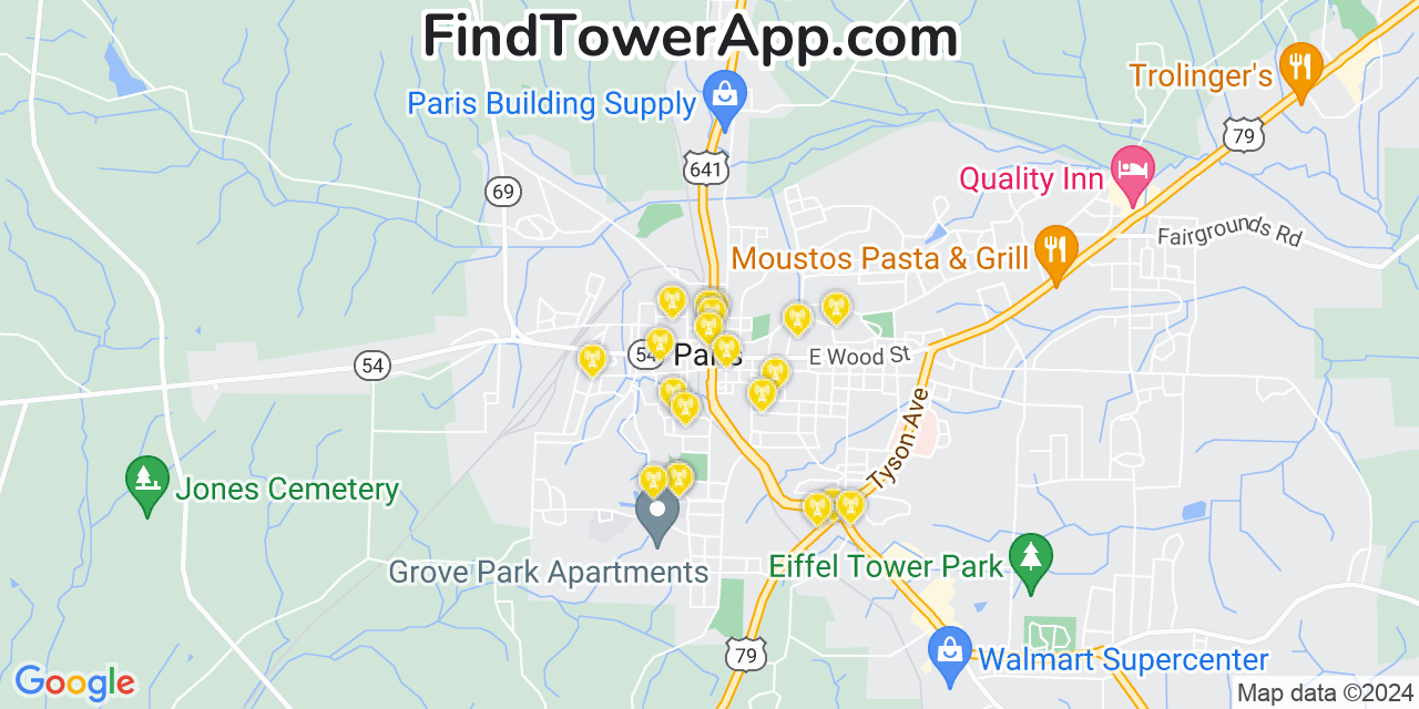 T-Mobile 4G/5G cell tower coverage map Paris, Tennessee