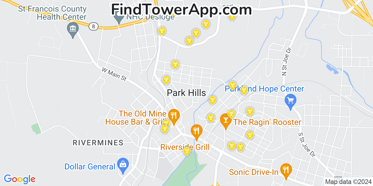 AT&T 4G/5G cell tower coverage map Park Hills, Missouri