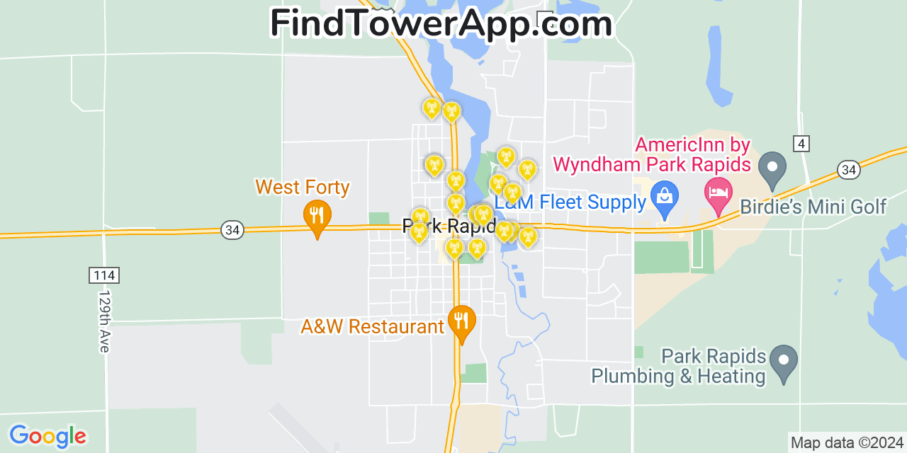 AT&T 4G/5G cell tower coverage map Park Rapids, Minnesota