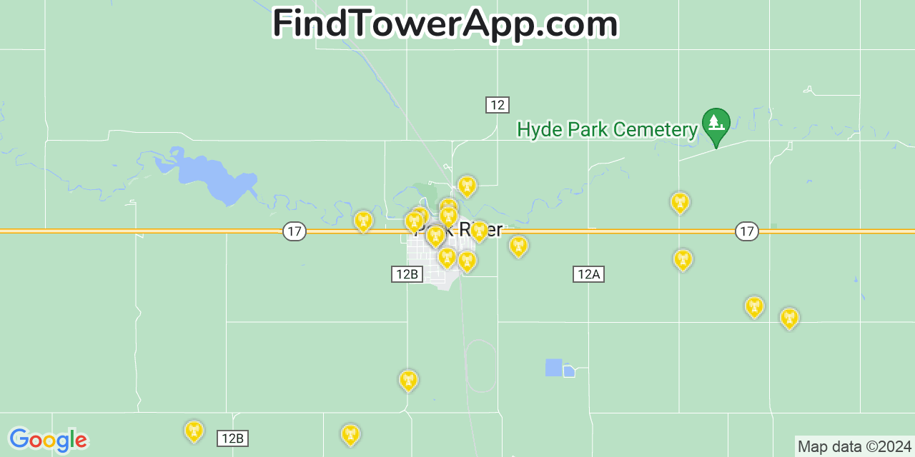 Verizon 4G/5G cell tower coverage map Park River, North Dakota