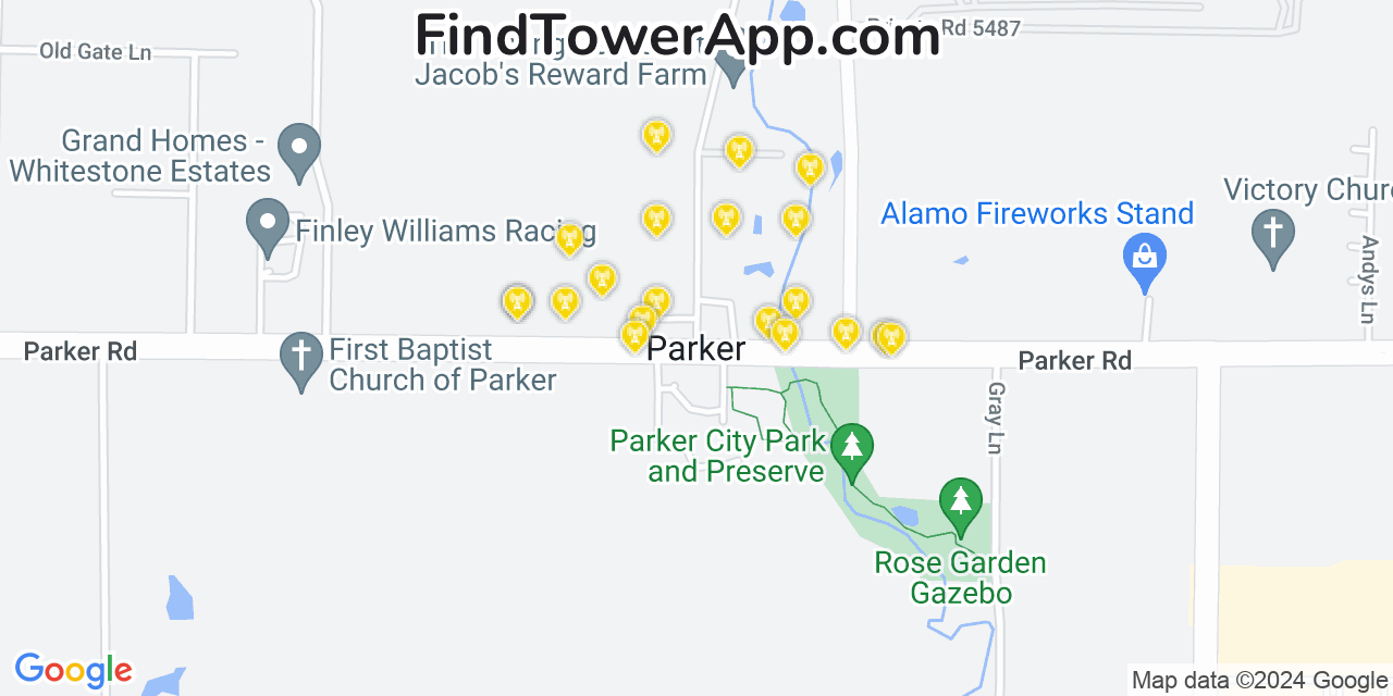 AT&T 4G/5G cell tower coverage map Parker, Texas
