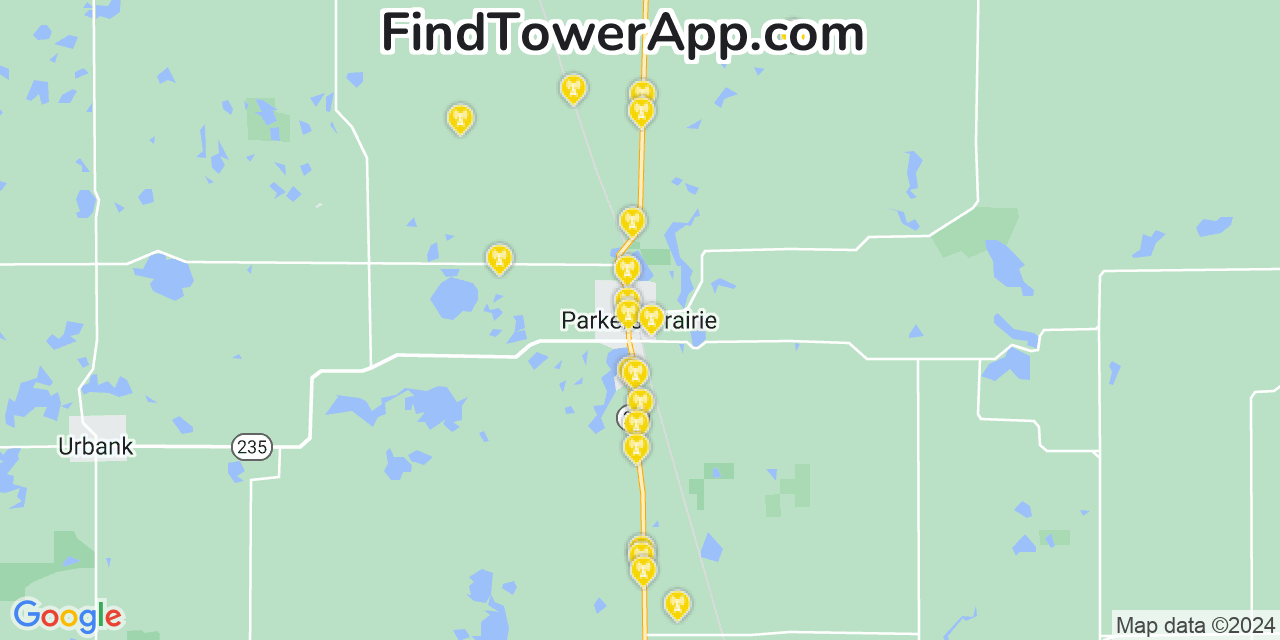 AT&T 4G/5G cell tower coverage map Parkers Prairie, Minnesota