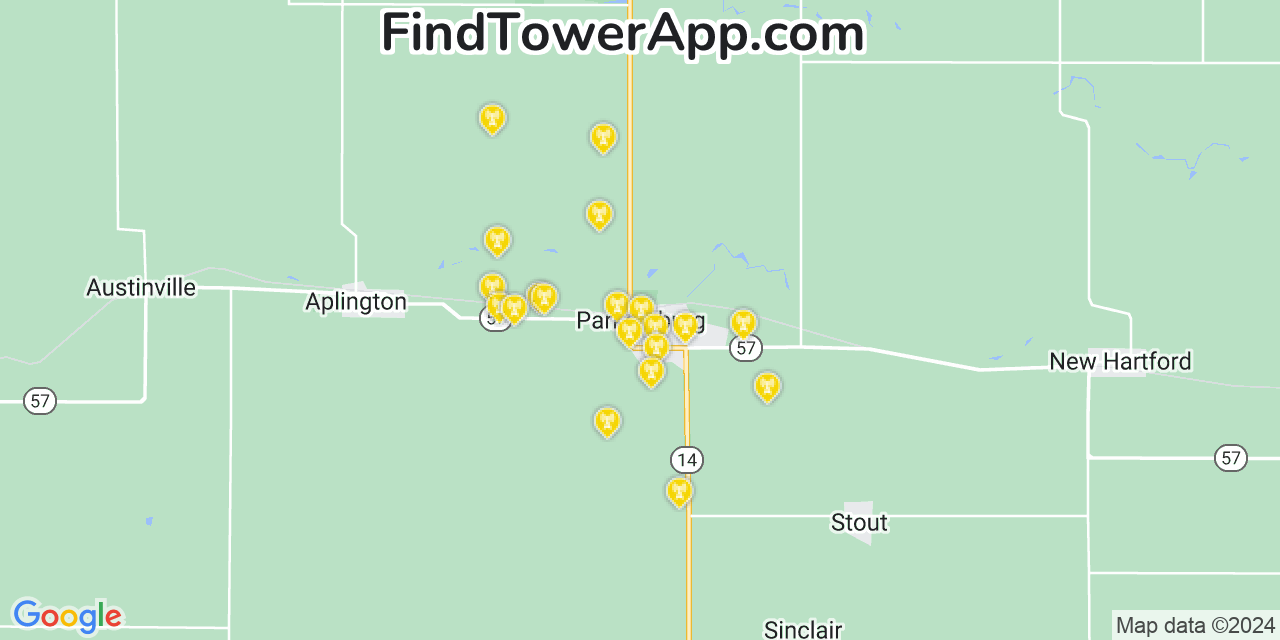 AT&T 4G/5G cell tower coverage map Parkersburg, Iowa