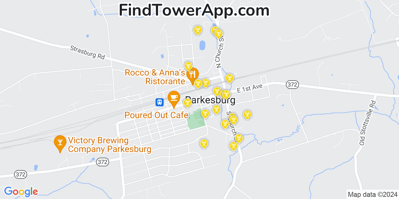 AT&T 4G/5G cell tower coverage map Parkesburg, Pennsylvania