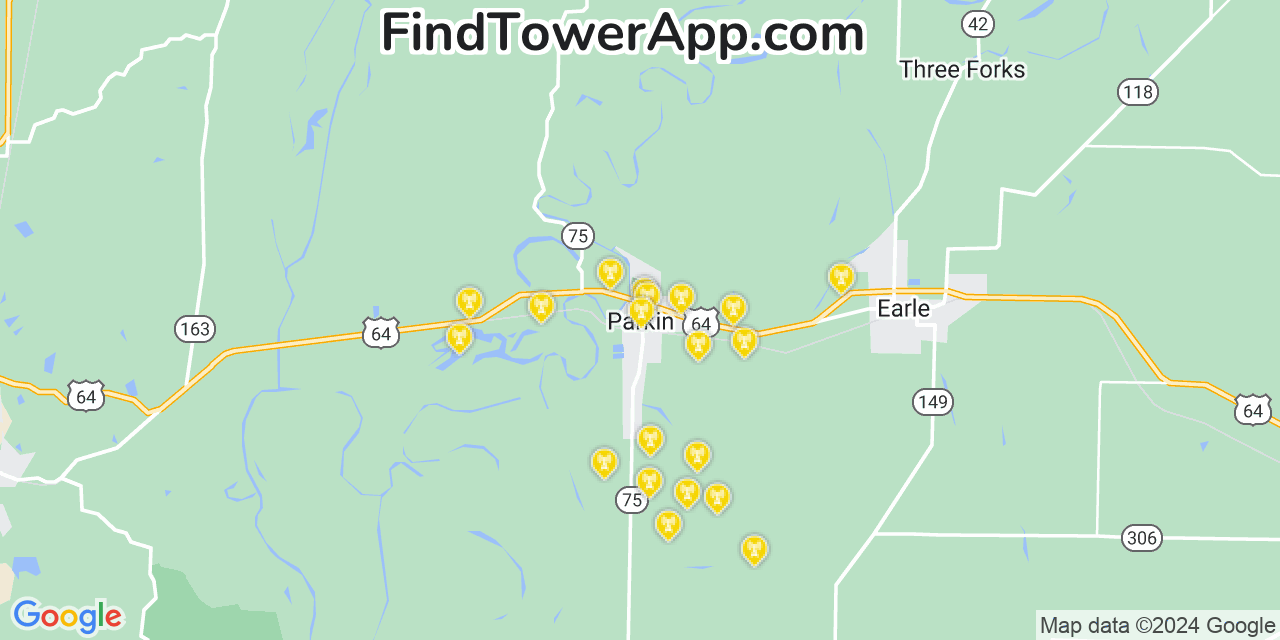 AT&T 4G/5G cell tower coverage map Parkin, Arkansas