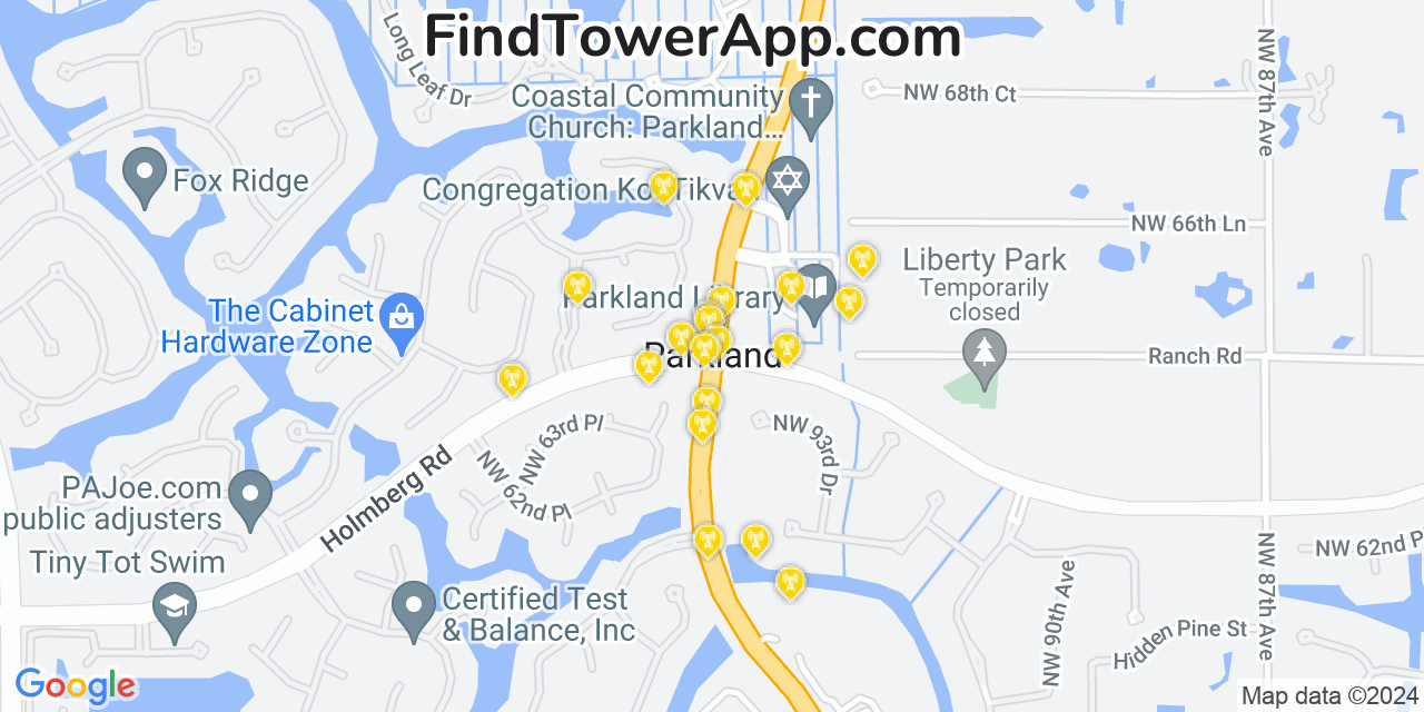 AT&T 4G/5G cell tower coverage map Parkland, Florida
