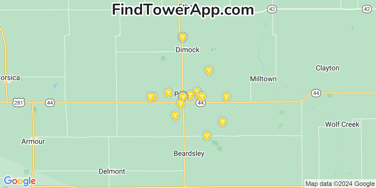 AT&T 4G/5G cell tower coverage map Parkston, South Dakota