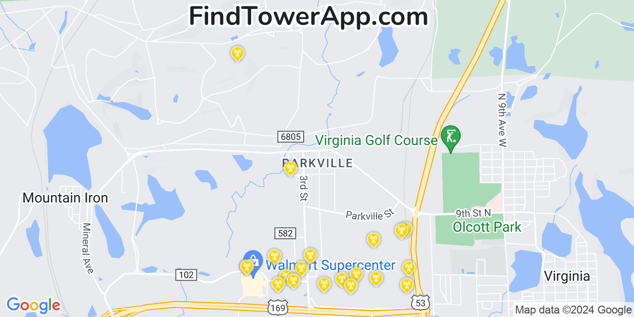 AT&T 4G/5G cell tower coverage map Parkville, Minnesota