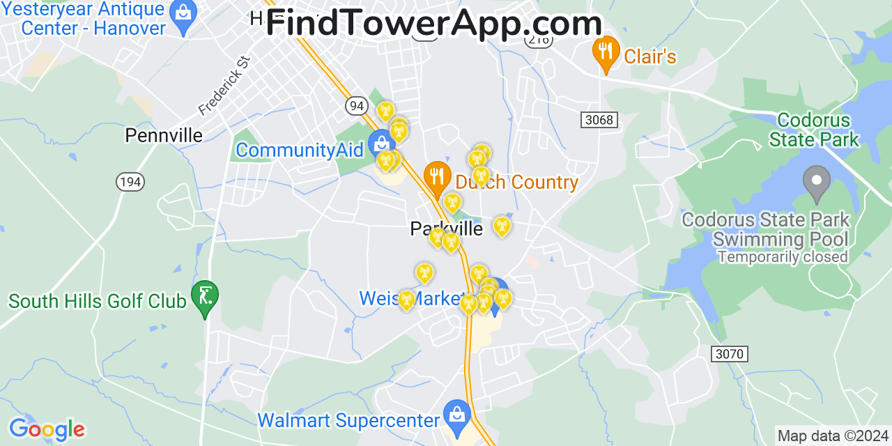 T-Mobile 4G/5G cell tower coverage map Parkville, Pennsylvania