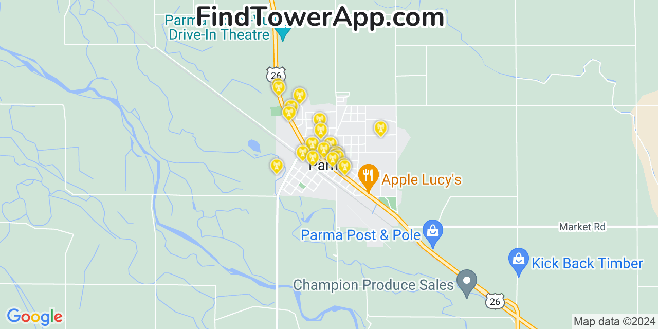 AT&T 4G/5G cell tower coverage map Parma, Idaho