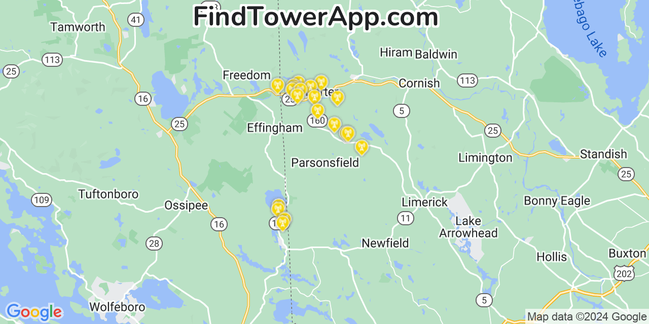 AT&T 4G/5G cell tower coverage map Parsonsfield, Maine