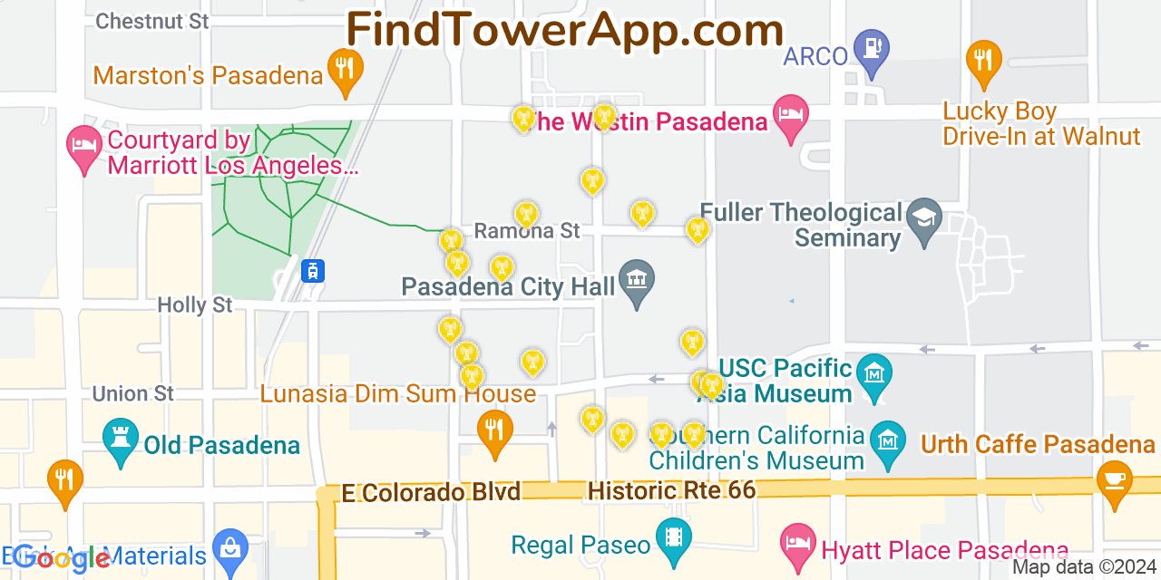AT&T 4G/5G cell tower coverage map Pasadena, California
