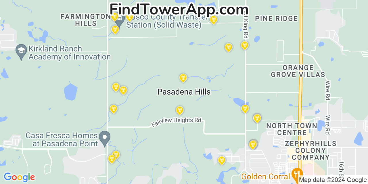 AT&T 4G/5G cell tower coverage map Pasadena Hills, Florida