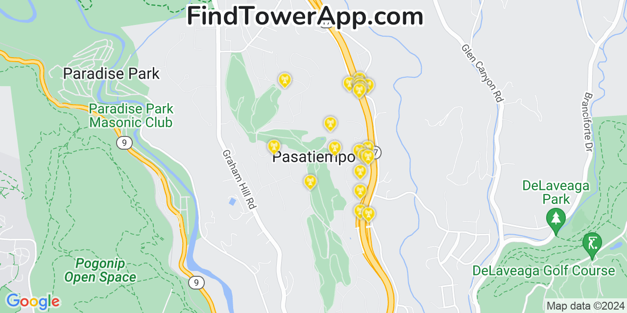 AT&T 4G/5G cell tower coverage map Pasatiempo, California