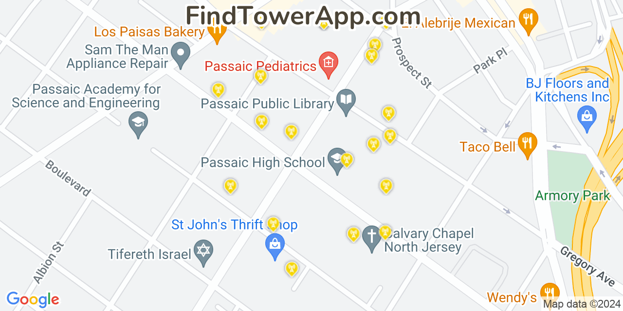 AT&T 4G/5G cell tower coverage map Passaic, New Jersey