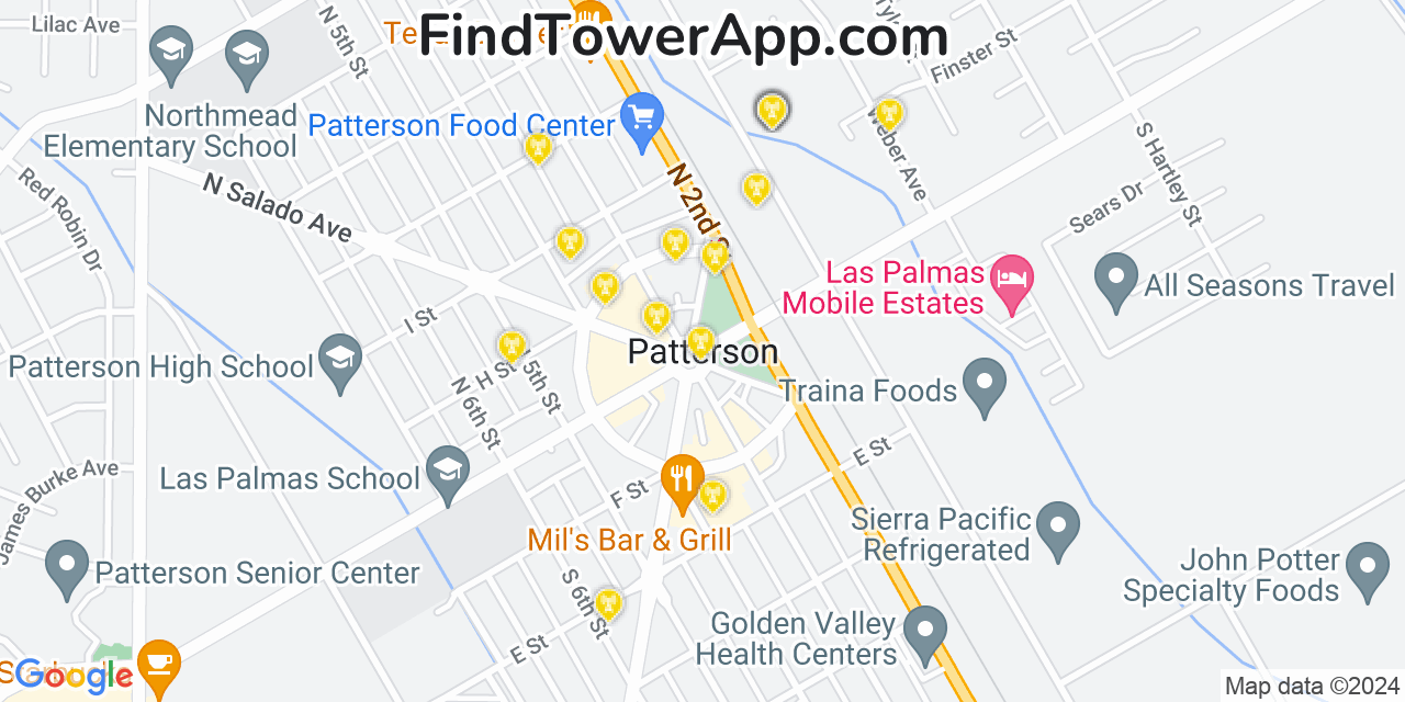 AT&T 4G/5G cell tower coverage map Patterson, California