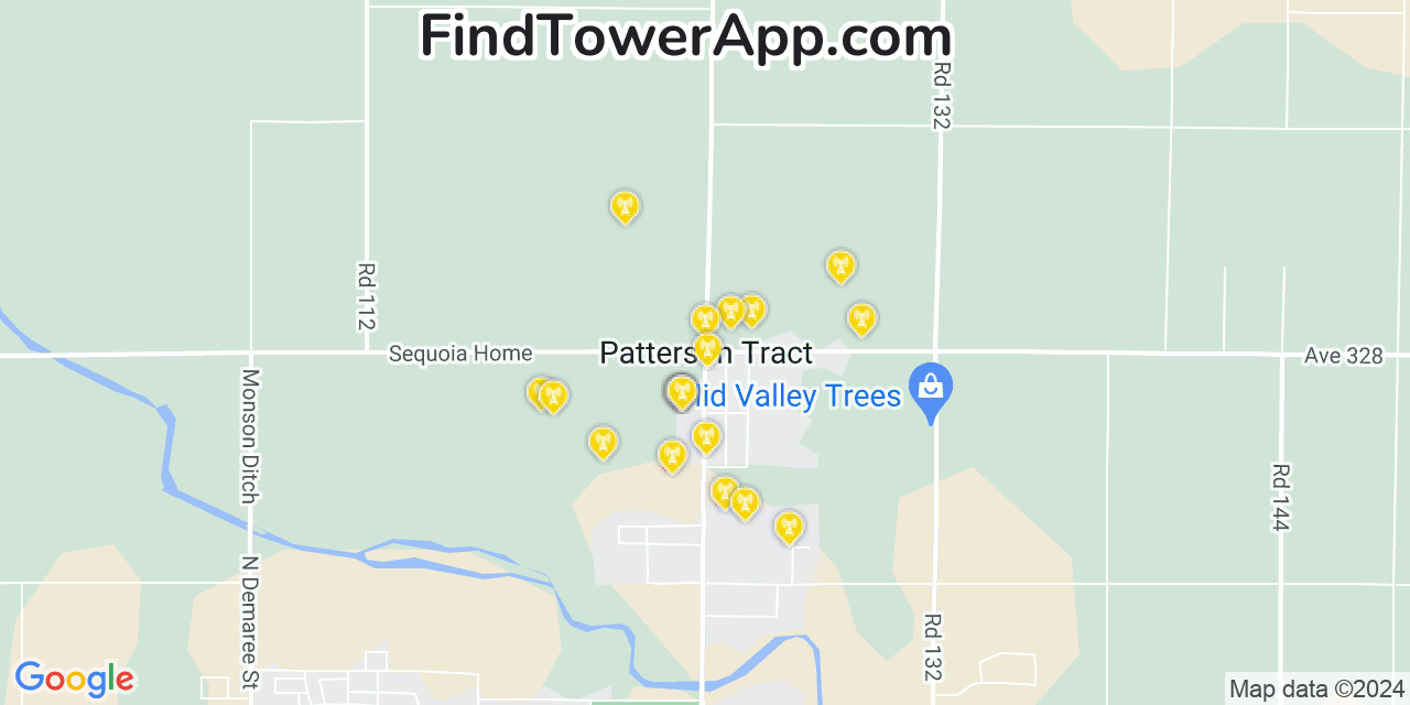 AT&T 4G/5G cell tower coverage map Patterson Tract, California
