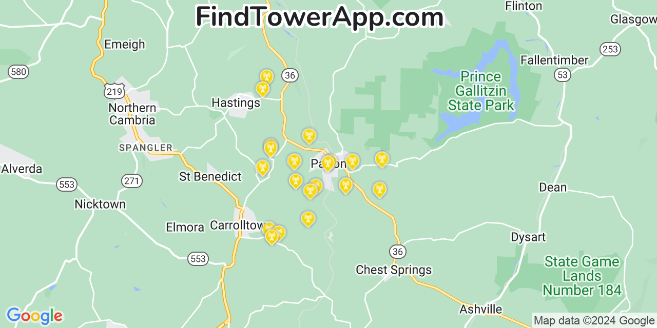 AT&T 4G/5G cell tower coverage map Patton, Pennsylvania