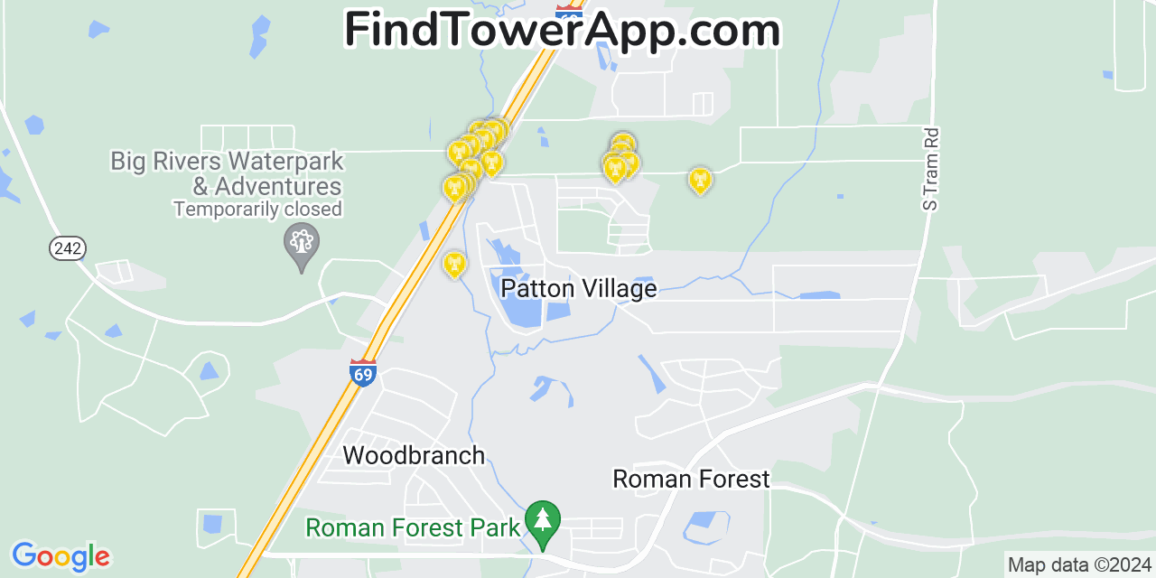 AT&T 4G/5G cell tower coverage map Patton Village, Texas