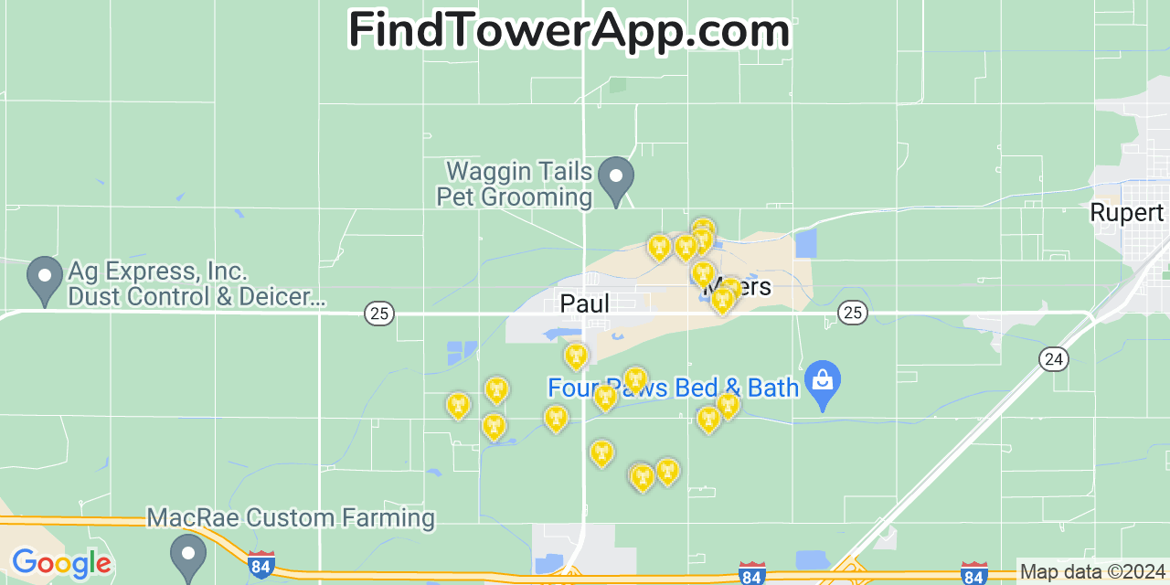 AT&T 4G/5G cell tower coverage map Paul, Idaho
