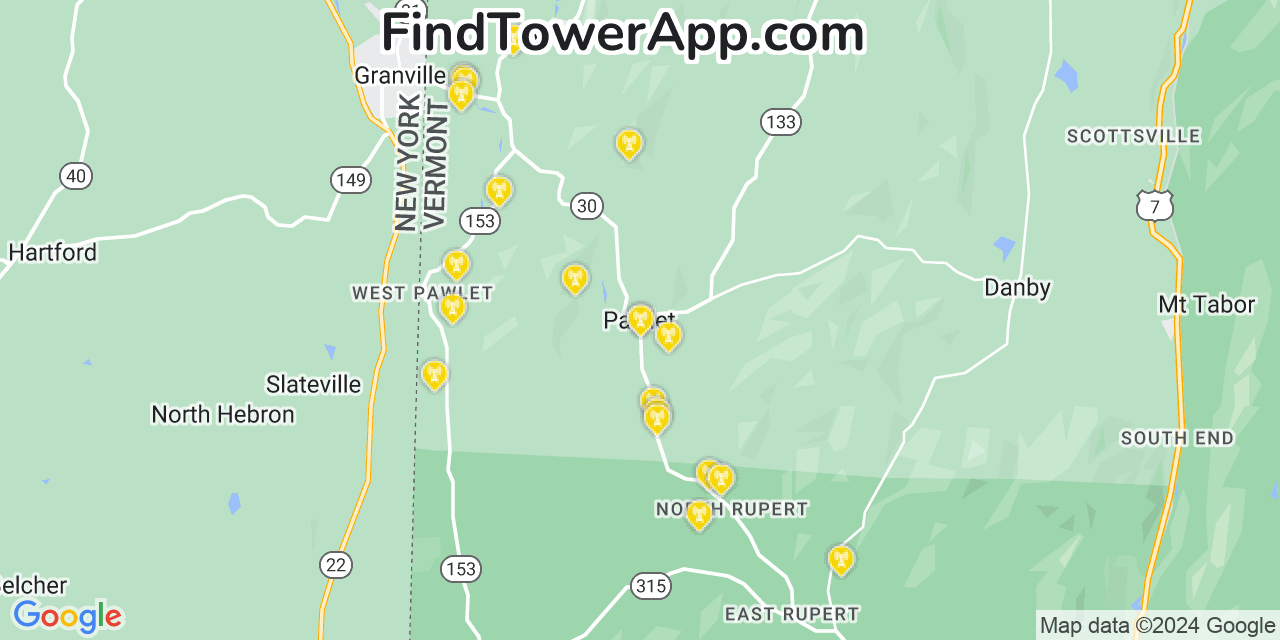 AT&T 4G/5G cell tower coverage map Pawlet, Vermont