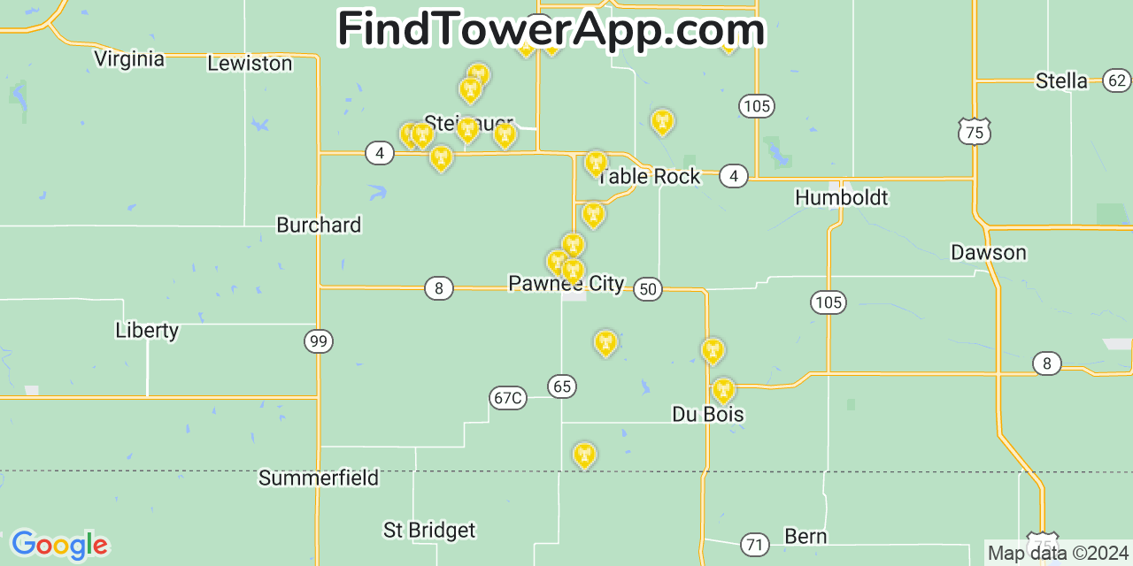 AT&T 4G/5G cell tower coverage map Pawnee City, Nebraska