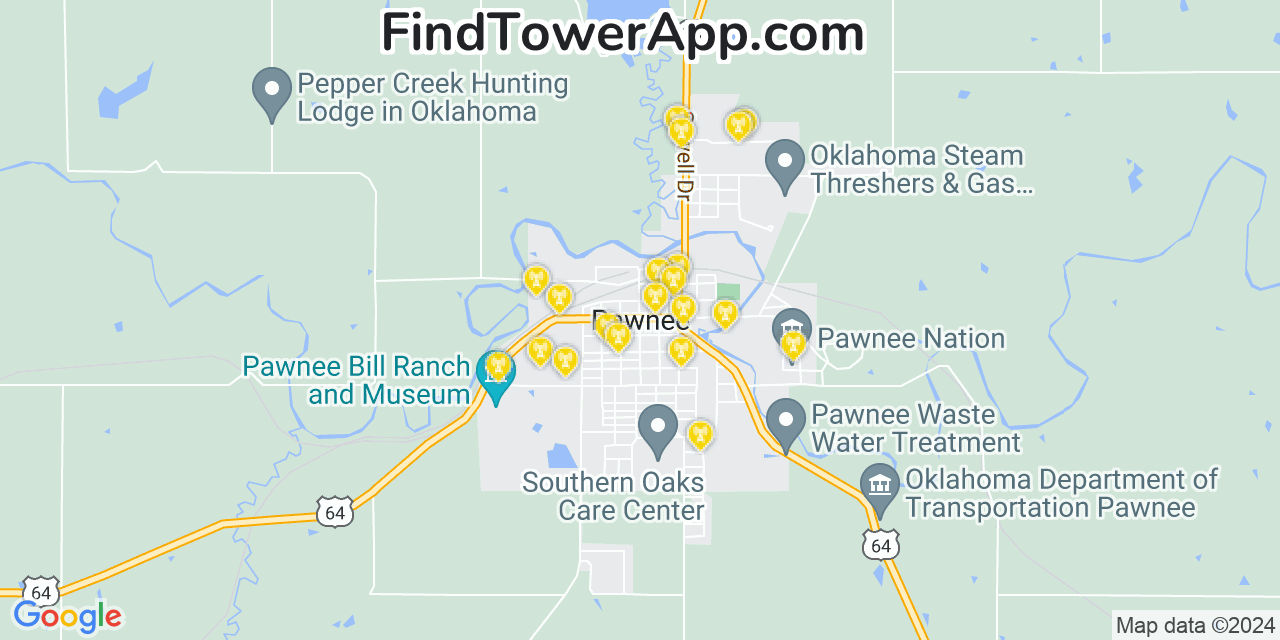 AT&T 4G/5G cell tower coverage map Pawnee, Oklahoma