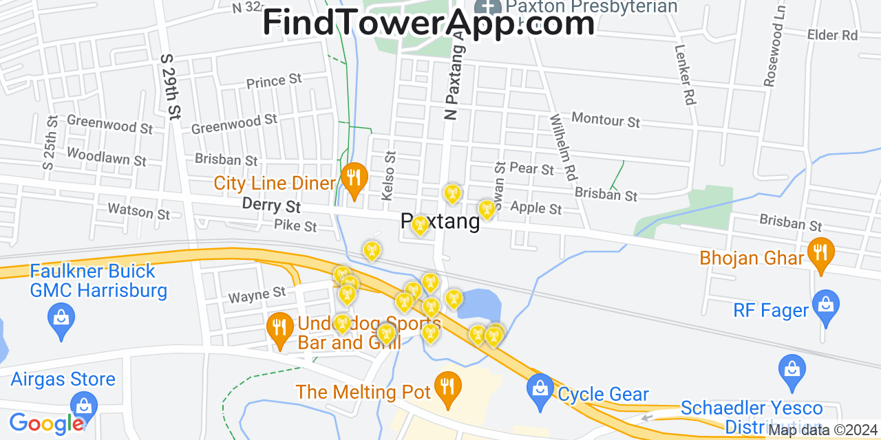 AT&T 4G/5G cell tower coverage map Paxtang, Pennsylvania