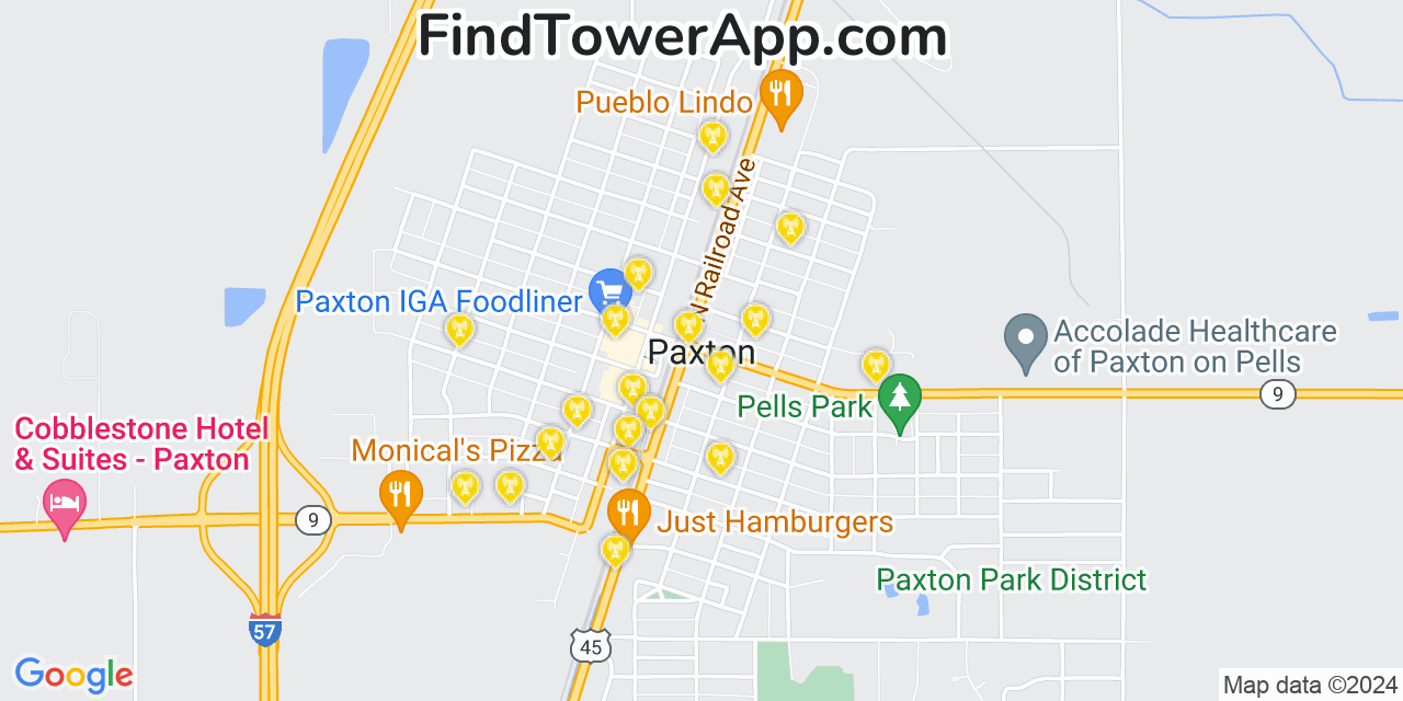 AT&T 4G/5G cell tower coverage map Paxton, Illinois