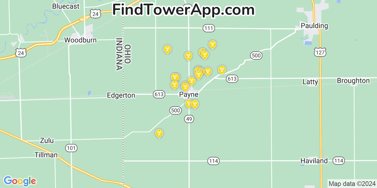 AT&T 4G/5G cell tower coverage map Payne, Ohio