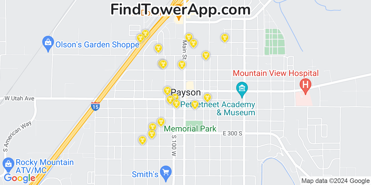 AT&T 4G/5G cell tower coverage map Payson, Utah