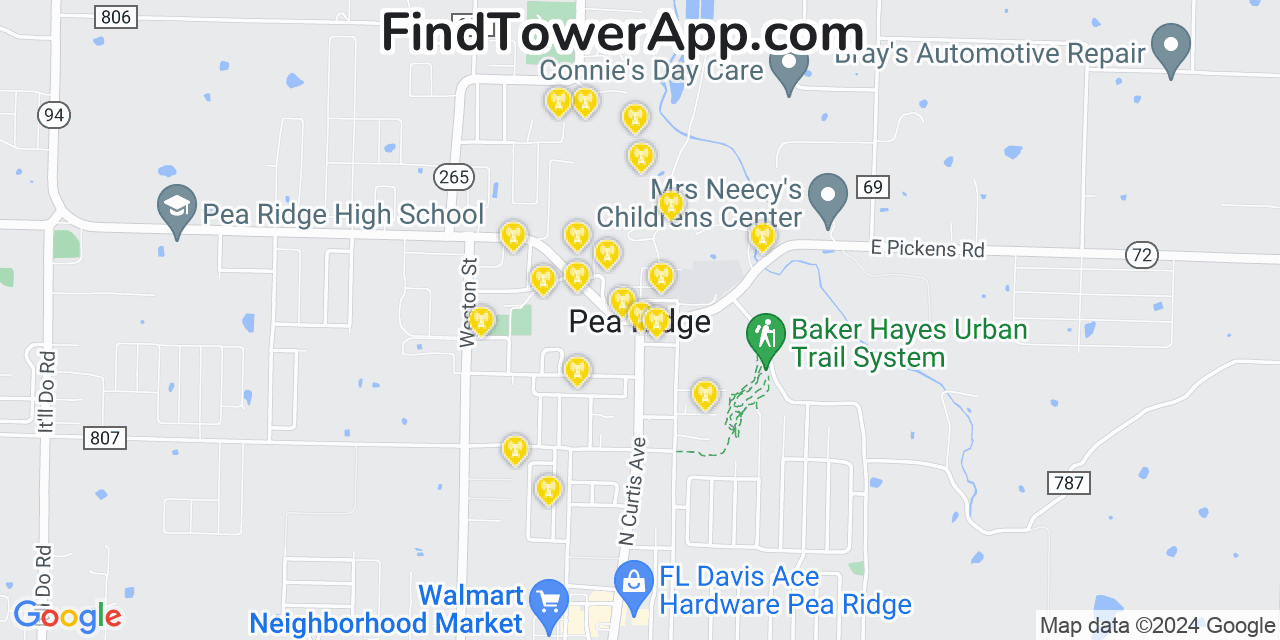 AT&T 4G/5G cell tower coverage map Pea Ridge, Arkansas