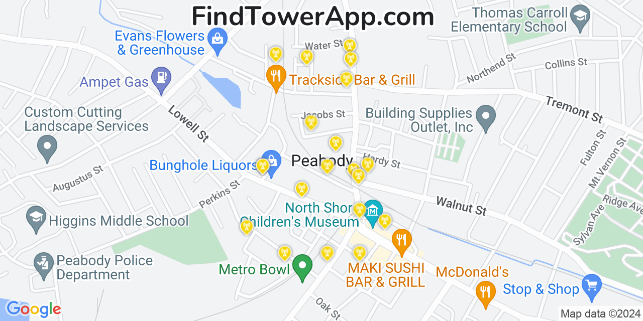 AT&T 4G/5G cell tower coverage map Peabody, Massachusetts