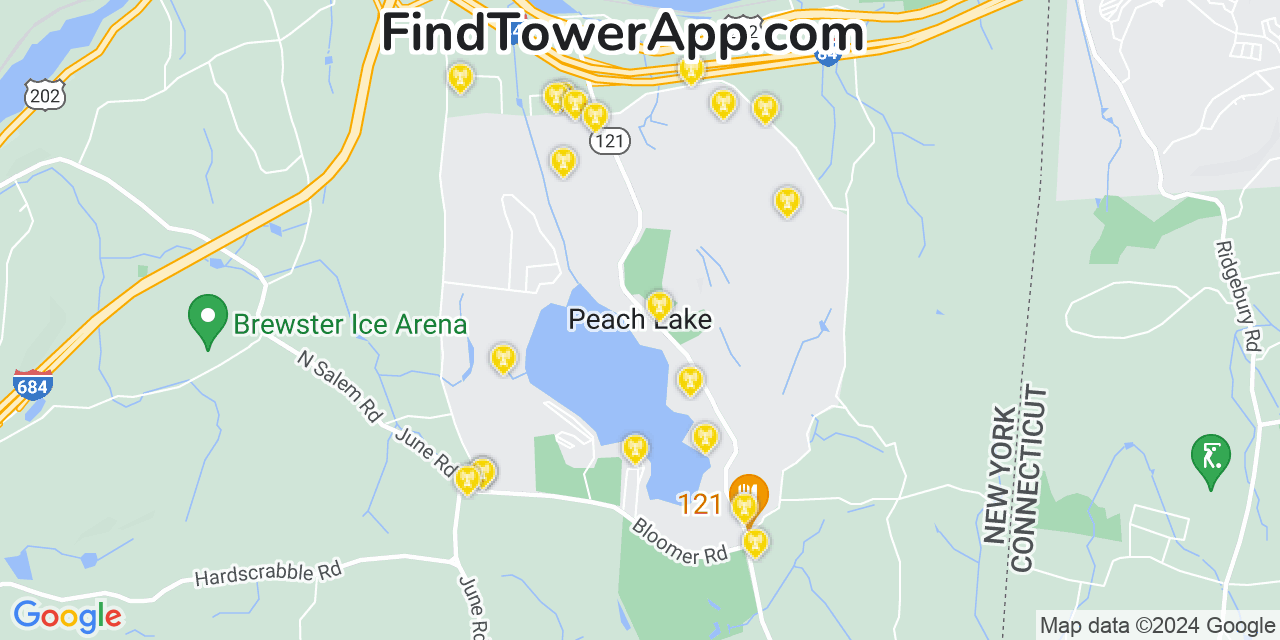 Verizon 4G/5G cell tower coverage map Peach Lake, New York
