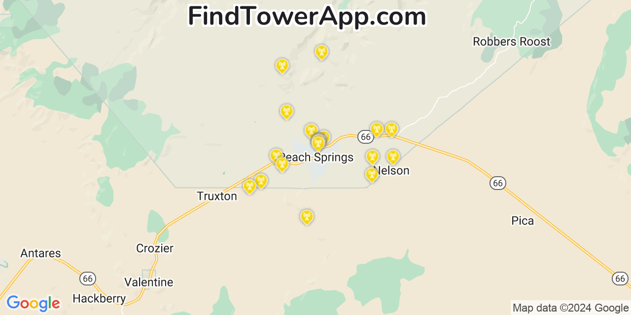 AT&T 4G/5G cell tower coverage map Peach Springs, Arizona